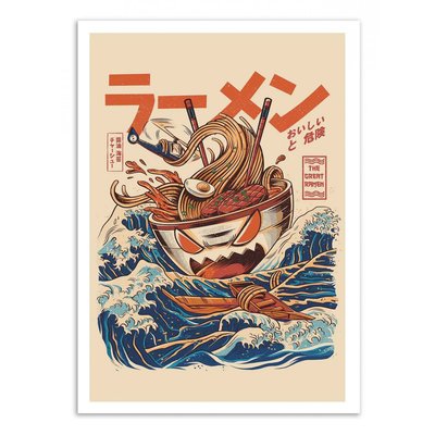 Affiche d’art et cadre noir 50 x 70 cm - Great Ramen off Kanagawa - Ilustrata WALL EDITIONS