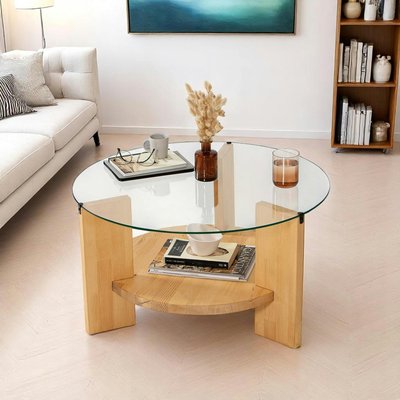 Table basse ronde en verre et bois clair - 2 plateaux ANZIO PIER IMPORT