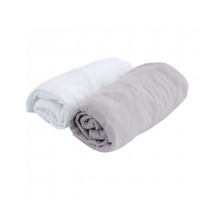 Lot 2 draps-housses jersey 60x120 cm Blanc / Ciel DOMIVA