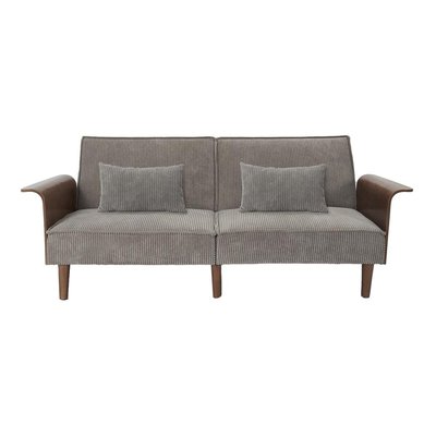 Canapé convertible en velours côtelé gris et bois L205 cm - SCOTT CALICOSY