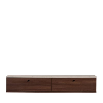Meuble tv suspendu 2 portes en bois et effet travertin L140cm- YARA DRAWER