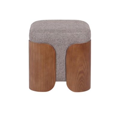 Pouf rond en tissu café et bois Ø35 cm Aubépine AMADEUS