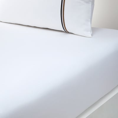 Drap housse en satin de coton bleu, B LINEA BOSS HOME