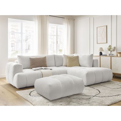 Canapé d'angle convertible 4 places en tissu bouclette avec pouf, FUJI BOBOCHIC