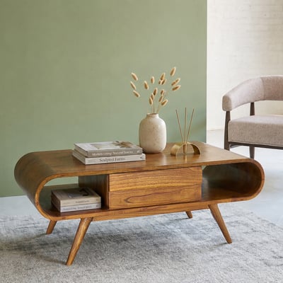Table basse en bois massif 120 cm 2 tiroirs  APOLLINE BERAH GETAH