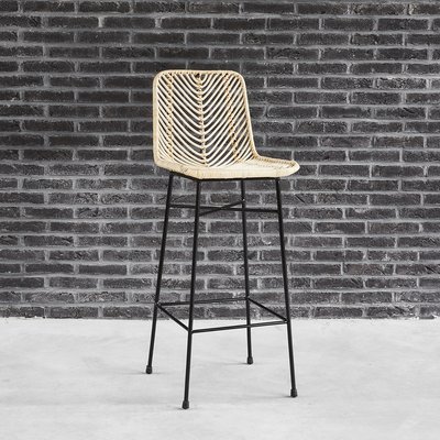 Tabouret de bar en rotin et métal noir  BOHEMA BERAH GETAH