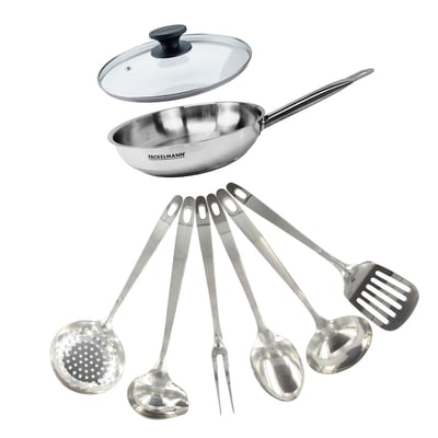 Set poêle 24 cm , couvercle verre et 6 ustensiles ETERNA FACKELMANN