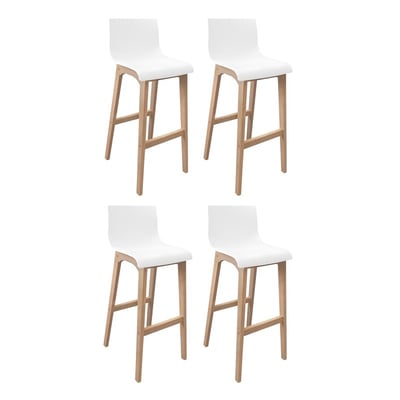Lot de tabourets de bar en chêne et assise plastique blanche 75cm TANNA|Lot de 4 | Lot de 4 MOB IN