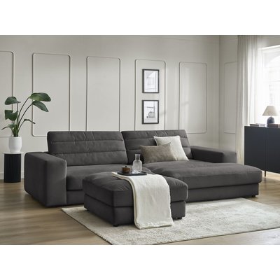 Canapé d'angle fixe 4 places en velours avec pouf, SIERRA BOBOCHIC
