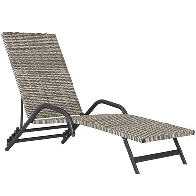 Bain de soleil inclinable réglable résine tressée beige brun accoudoirs structure noir OUTSUNNY