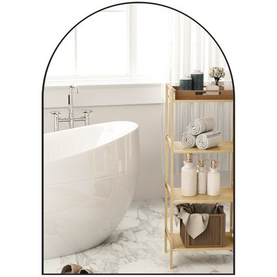 Miroir mural arqué 50 x 70 cm haute définition cadre alliage aluminium noir HOMCOM