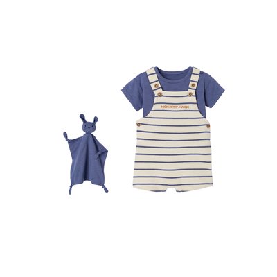 Coffret 3 pièces tee-shirt + salopette + doudou VERTBAUDET