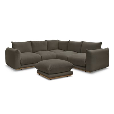 Canapé d'angle fixe 4 places en tissu bouclette avec pouf, ERNEST BOBOCHIC