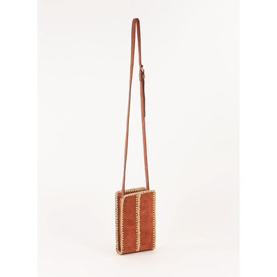Pochette de téléphone en croute de cuir et raphia SESSUN