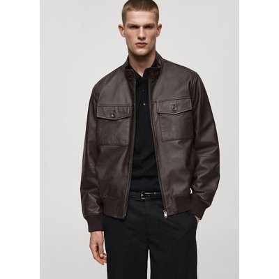 Blouson biker cuir poches MANGO MAN