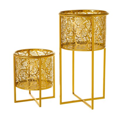 Set de 2 supports pots plante en métal doré - 21.5x21.5x40.5cm WADIGA