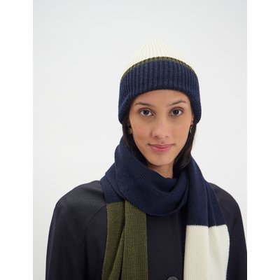 Bonnet Pedro en maille marine revers écru, filet rouge INES DE LA FRESSANGE PARIS