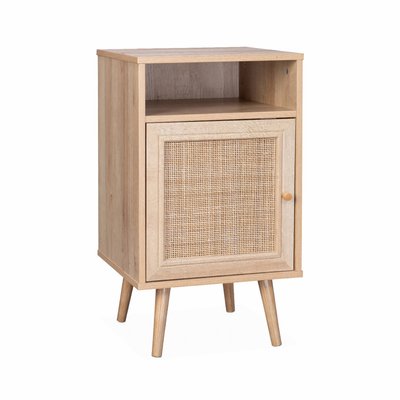 Table de chevet scandinave en cannage 1 porte BOHÈME SWEEEK