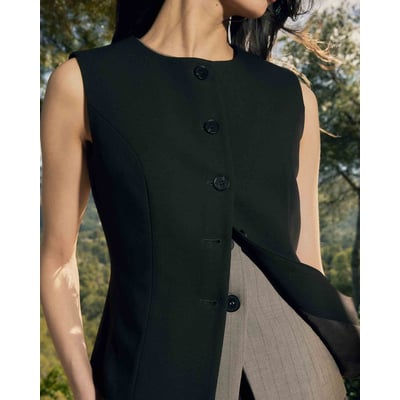 Gilet tailleur col rond boutonné chocolat Aristide GRACE AND MILA