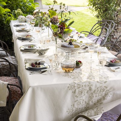 Nappe brodée en lin, PARADIS ALEXANDRE TURPAULT