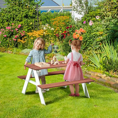 Table de pique-nique enfant bois sapin blanc brique OUTSUNNY