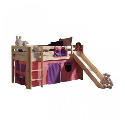 Lit Compact avec Toboggan Nature + Rideau de lit Bella VIPACK