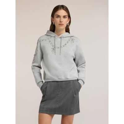 Sweat-shirt fermé avec capuche et applications de strass MOTIVI