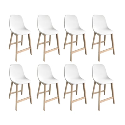 Lot de chaises d'ilot et bar en chêne avec assise plastique 65cm ELIOS | Lot de 8 MOB IN