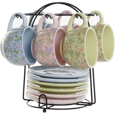 Set de 6 tasses fleuries et support métal 180ml WADIGA