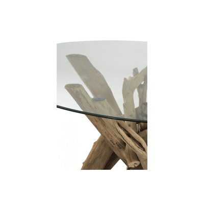 Table ronde en verre et bois flotté - NOÉ HELLIN, DEPUIS 1862