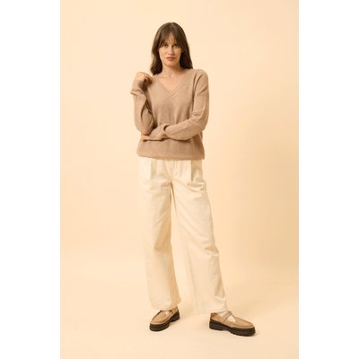 Pull Col V Camel Chiné Capucine JUST CASHMERE