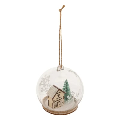 Boule de Noel transparente Petite maison enneigee EDEN