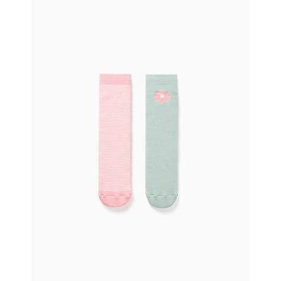 2 chaussettes en éponge antidérapantes avec rayures/fleur ZIPPY