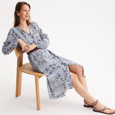 Robe droite imprimé graphique, longue, manches longues ANNE WEYBURN