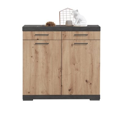 Commode de Rangement 2 Portes 2 Tiroirs L80cm - Bristol CALICOSY