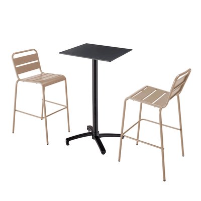 Table haute en HPL inclinable et 2 chaises hautes en métal, OPERA OVIALA