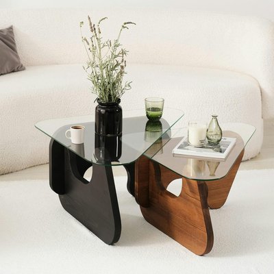 Table basse gigogne verre - 2 bois, triangle (lot de 2) ANZIO PIER IMPORT