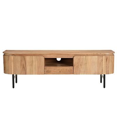 Meuble TV avec rangements en bois massif et métal noir L160 cm NAPOLI MILIBOO