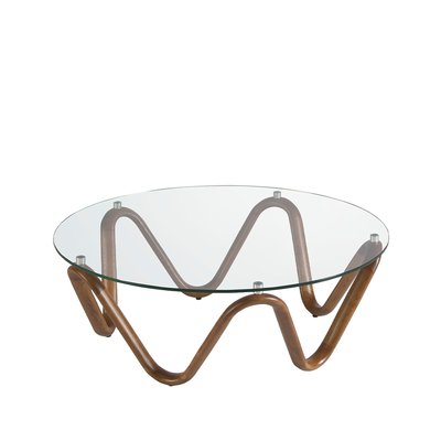 Table basse ronde en verre trempé et noyer ANGEL CERDA