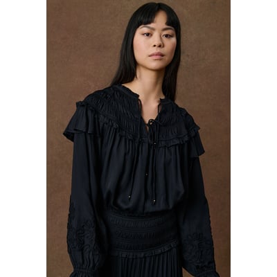 Blouse smockée et brodée à volants, PAOLINA LOUISE MISHA