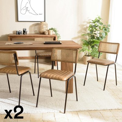 Chaise assise cuir havane dossier rotin (lot de 2) TIM PIER IMPORT
