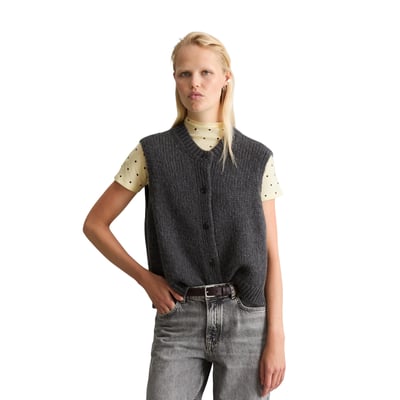 Cardigan court sans manches en un mélange douillet de laine vierge et d'alpaga MARC O’POLO DENIM