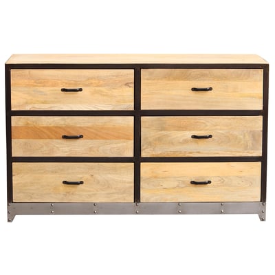 Commode industrielle en bois manguier massif et métal noir 6 tiroirs L130 cm INDUSTRIA MILIBOO