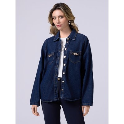Chemise veste réalisée en denim consistant 100 % coton délavage bleu foncé OLTRE