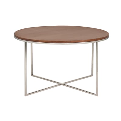 Table basse ronde bois manguier massif teinté et métal chromé D80 cm ADVITA MILIBOO