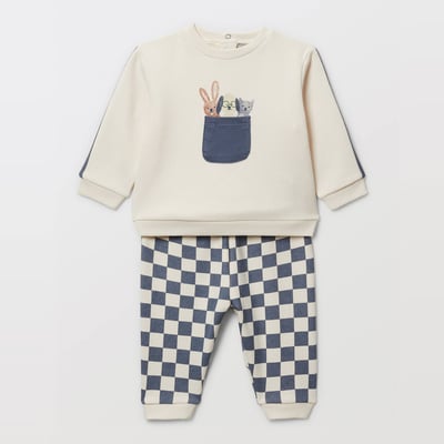 Ensemble en molleton en damier en coton BIO GOTS BOUT'CHOU