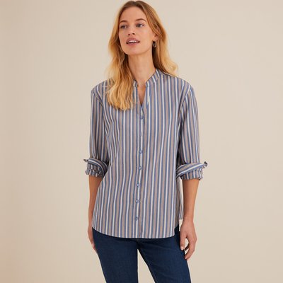 Camisa às riscas, decote tunisino, mangas compridas ANNE WEYBURN