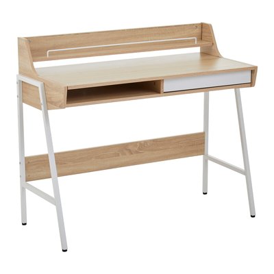 Natural Oak Effect Single Drawer Desk with White Frame SO'HOME