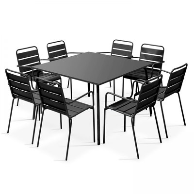 Salon de jardin table carrée et 8 fauteuils en métal, PALAVAS OVIALA