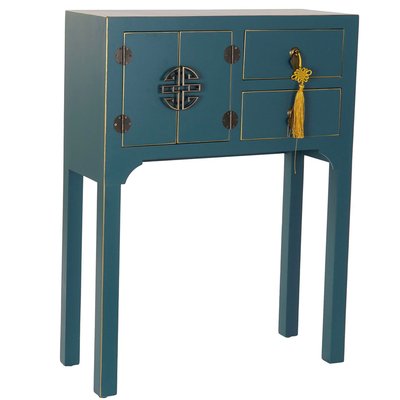 Console en bois style oriental Bleu Canard - 63x26x83cm WADIGA